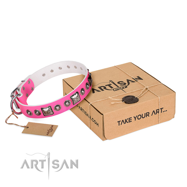 Flexible full grain genuine leather dog collar made for stylish walking