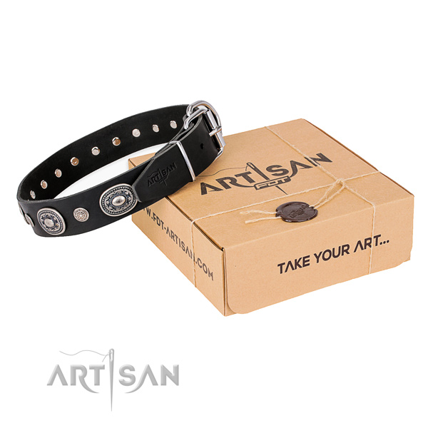 High quality natural genuine leather dog collar made for basic training
