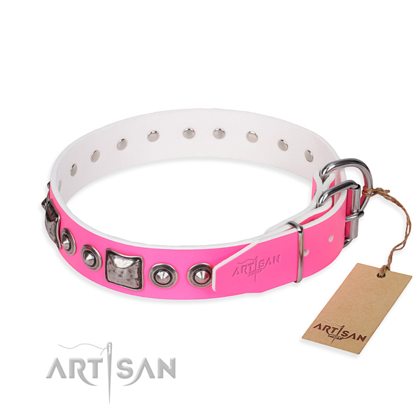 Gentle to touch full grain leather dog collar created for daily use