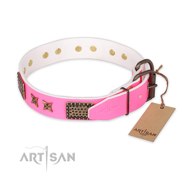 Reliable fittings on full grain genuine leather collar for your lovely doggie