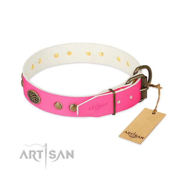 Strong buckle on full grain leather dog collar for your four-legged friend