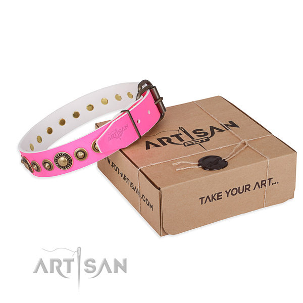 Flexible full grain genuine leather dog collar handmade for everyday use