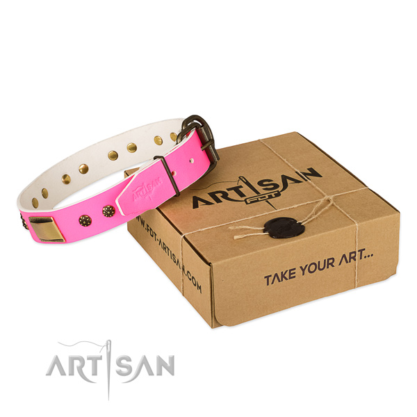 Adjustable full grain genuine leather collar for your handsome pet