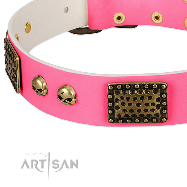 Corrosion resistant decorations on full grain natural leather dog collar for your four-legged friend