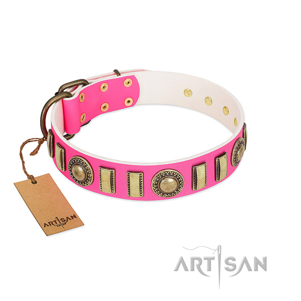 Handmade full grain leather dog collar with reliable buckle