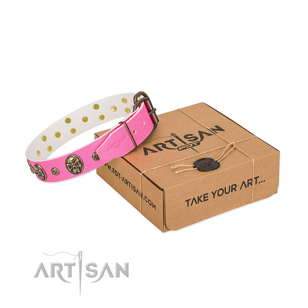 Reliable hardware on full grain genuine leather dog collar for comfy wearing