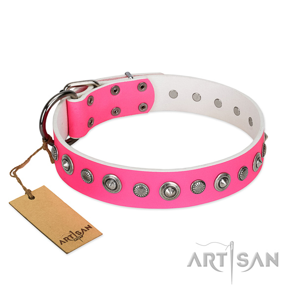 Fine quality genuine leather dog collar with fashionable studs