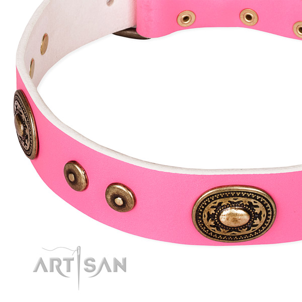 Adorned dog collar made of high quality genuine leather