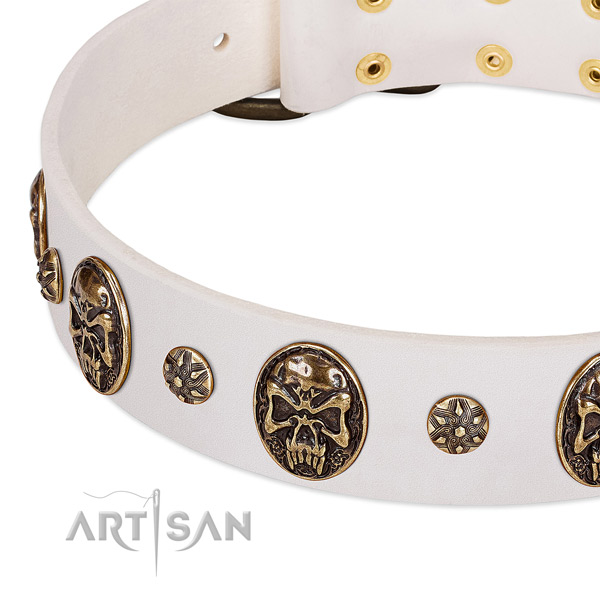 Rust resistant traditional buckle on natural genuine leather dog collar for your doggie