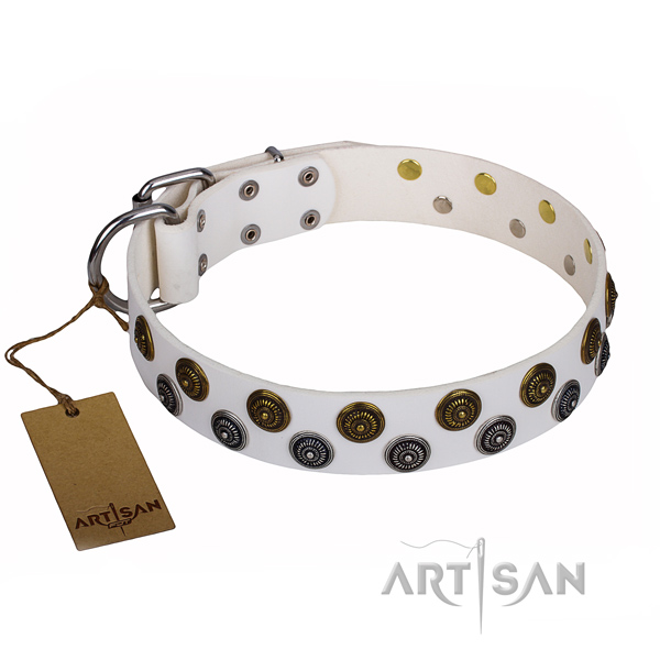 Comfy wearing dog collar of top notch full grain natural leather with studs