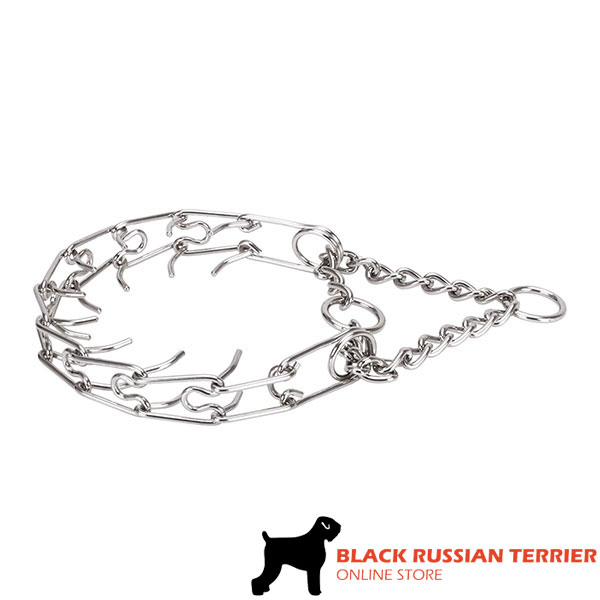 Dependable prong collar with stainless steel O-ring for leash attachment