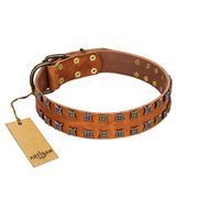 "Terra-cotta" FDT Artisan Tan Leather Black Russian Terrier Collar with Two Rows of Studs