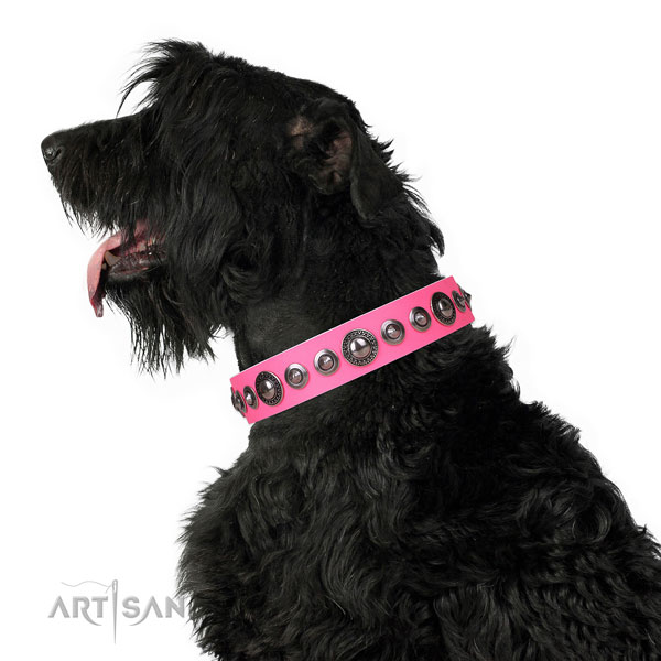 Incredible embellished genuine leather dog collar for comfy wearing