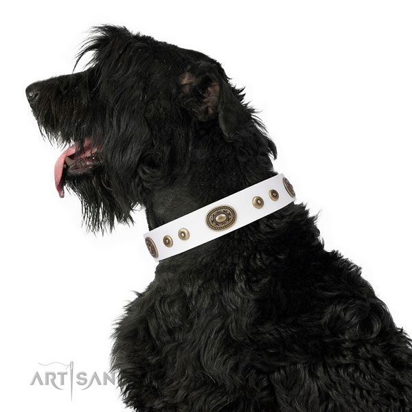 Trendy studded natural leather dog collar for easy wearing
