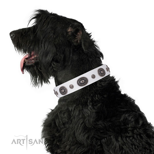 Leather dog collar with rust resistant buckle and D-ring for comfortable wearing