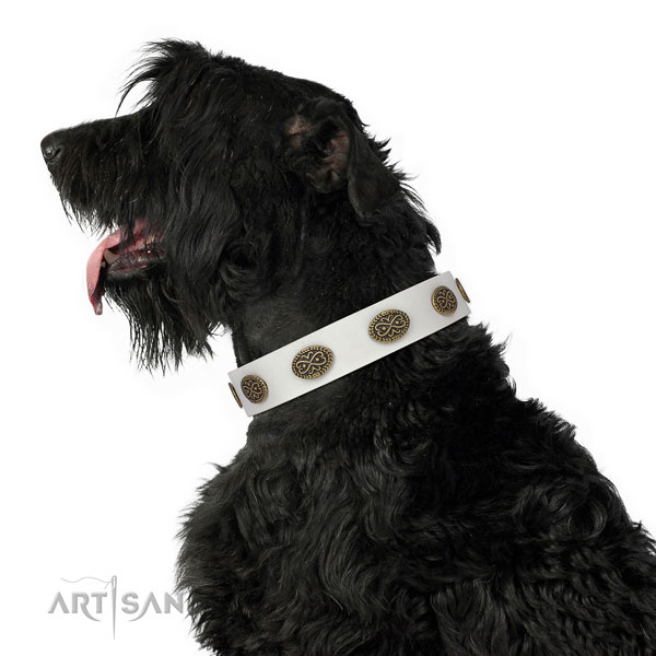 Significant studs on comfortable wearing genuine leather dog collar