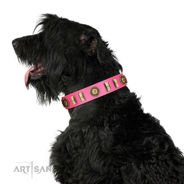 Convenient full grain leather dog collar with corrosion proof fittings
