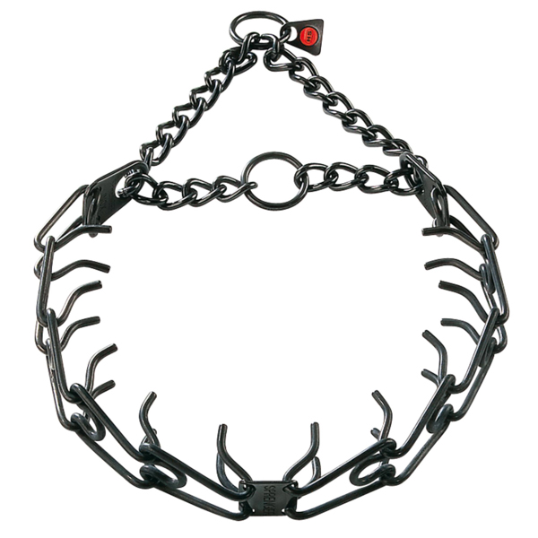 Pinch collar of durable black stainless steel for badly behaved pets