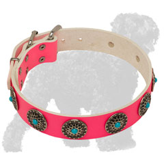 Adjustable Pink Training Leather Russian Terrier Collar