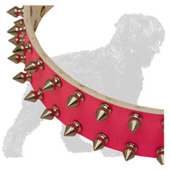 Stylish Spikes on Pink Leather Russian Terrier Collar for Handling