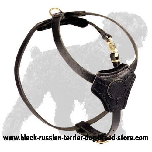 Gorgeous Daily Walking Leather Dog Harness for Black Russian Terrier