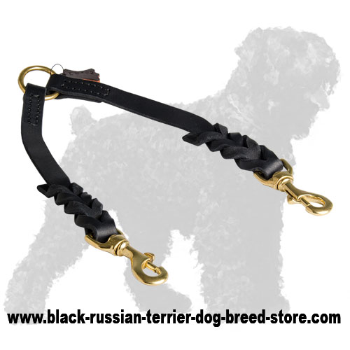 Braided Leather Russian Terrier Coupler for Walking 2 dogs