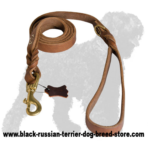 Latigo Leather Russian Terrier Leash with Braids