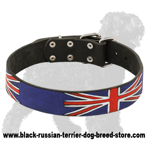 "United Kingdom Flag" Leather Russian Terrier Collar
