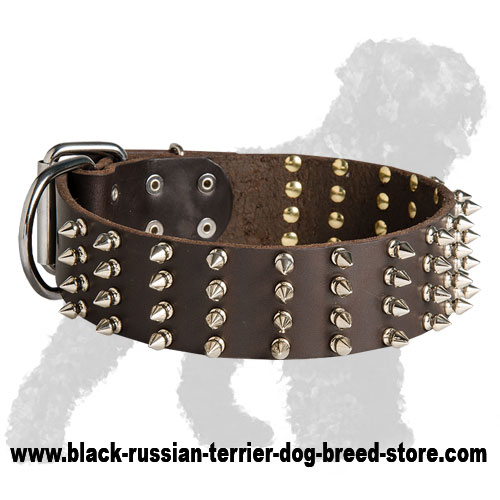 Wide Spiked Leather Russian Terrier Collar