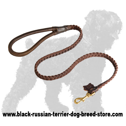 Braided Leather Russian Terrier Leash with Rounded Handle
