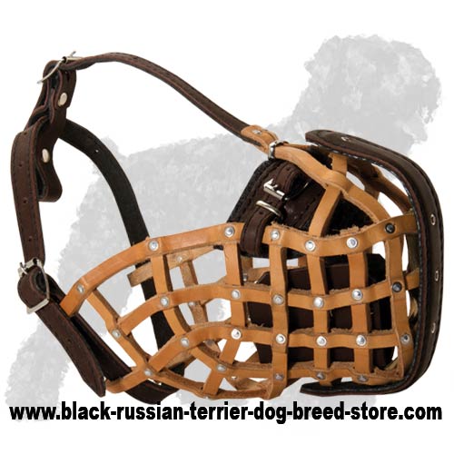 Leather basket K9 muzzle for Black Russian Terrier