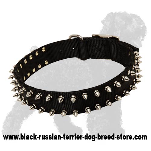Water-Proof Nylon Black Russian Terrier Collar with Spikes
