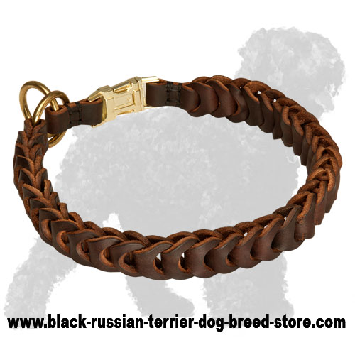 High Quality Reliable Braided Leather Russian Terrier Choke Collar for Training