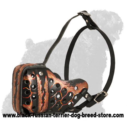 Stylish Hand-Painted Leather Russian Terrier Muzzle