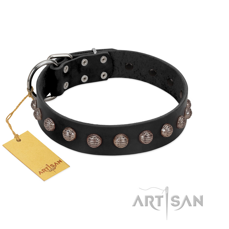 "Bizarre Affection" Designer Handmade FDT Artisan Black Leather Black Russian Terrier Collar