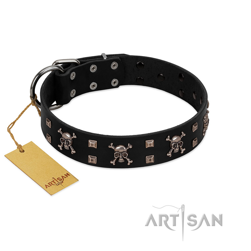 "Black Jack" Stylish Handmade FDT Artisan Black Leather Black Russian Terrier Collar