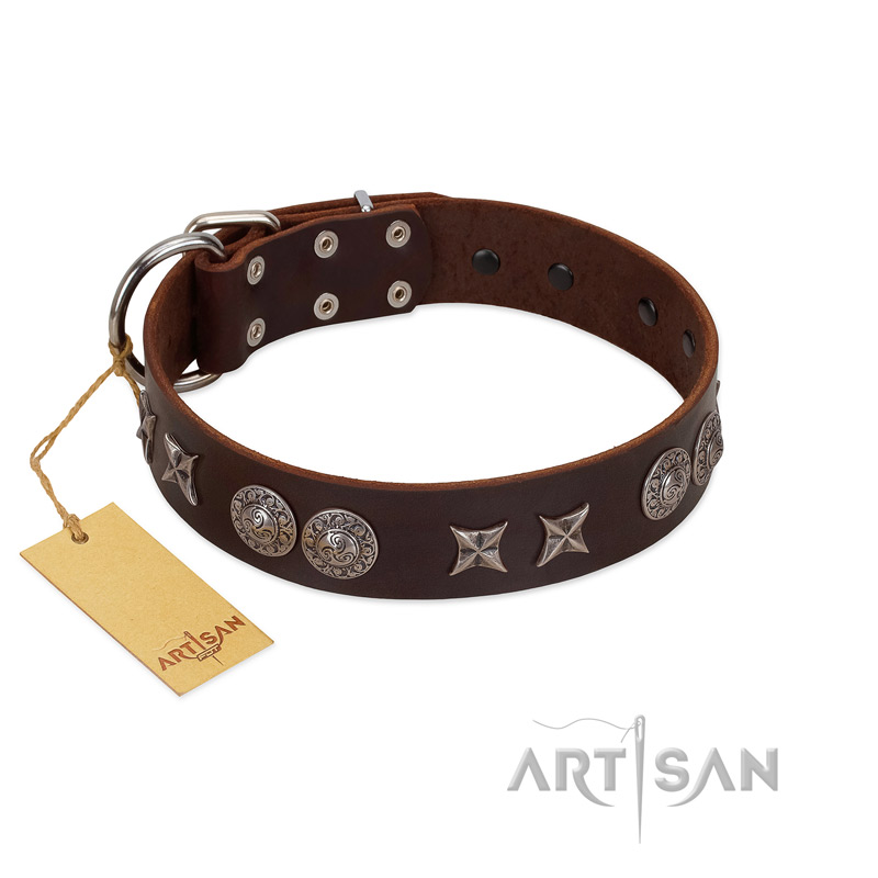 "Antique Style" Designer Handmade FDT Artisan Brown Leather Black Russian Terrier Collar