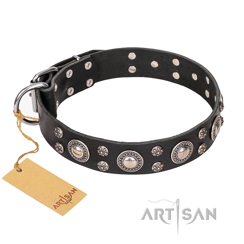 "Vintage Necklace" FDT Artisan Studded Black Leather Black Russian Terrier Collar