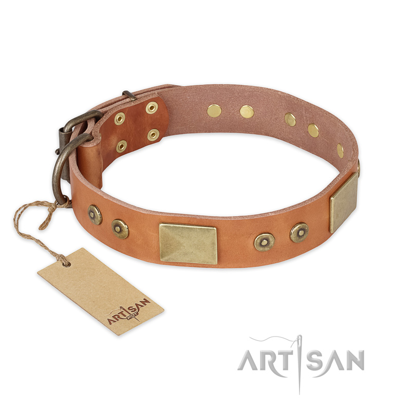 "The Middle Ages" FDT Artisan Handcrafted Tan Leather Black Russian Terrier Collar