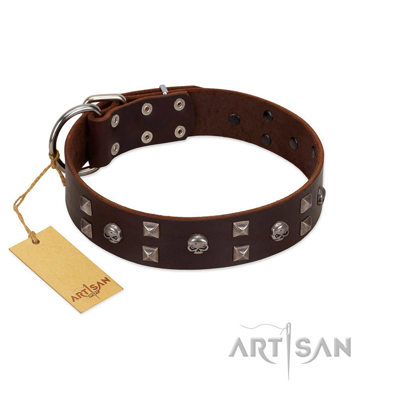 "Brown Shadow" Designer Handmade FDT Artisan Brown Leather Black Russian Terrier Collar