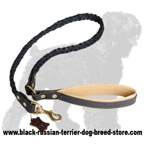 Quality Walking Braided Leather Black Russian Terrier Leash