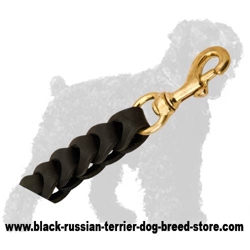 Strong Snap Hook of Braided Leather Russian Terrier Leash for Walking