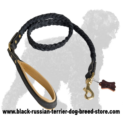 Stylish Braided Leather Russian Terrier Leash with Soft Handle